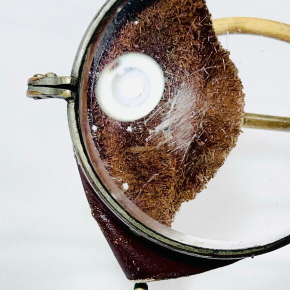 Antique Vintage Motorcycle Glasses W/ Side Leather Metal Wire Frame Round Lens - Picture 15 of 16